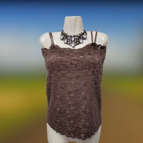 Dark Brown Lace Long Camisole Lace Tank Top Stretchy Long Camisole - Size L- NEW - Picture 13 of 14